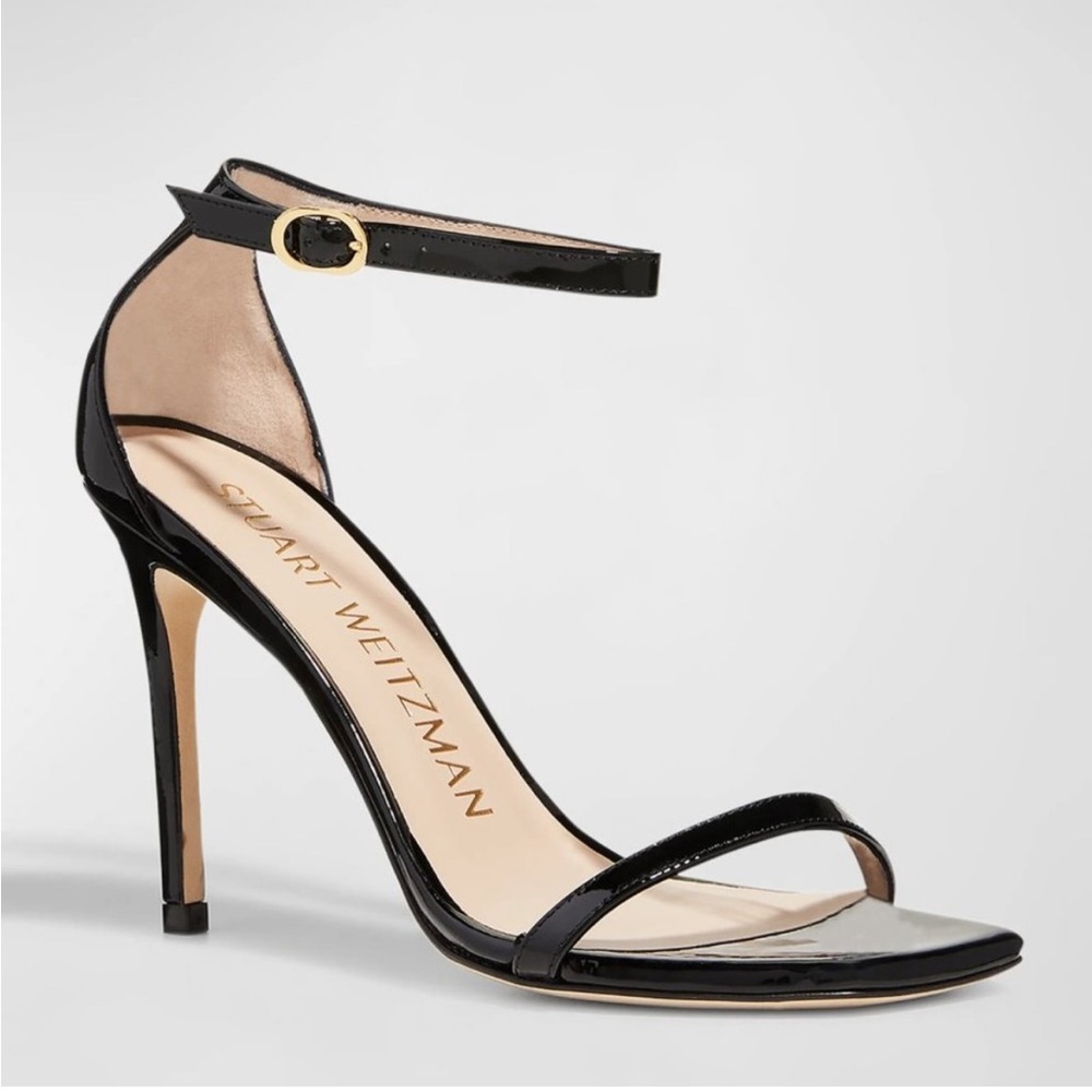 Stuart Weitzman Nudistcurve Patent Sandals, size 8.5